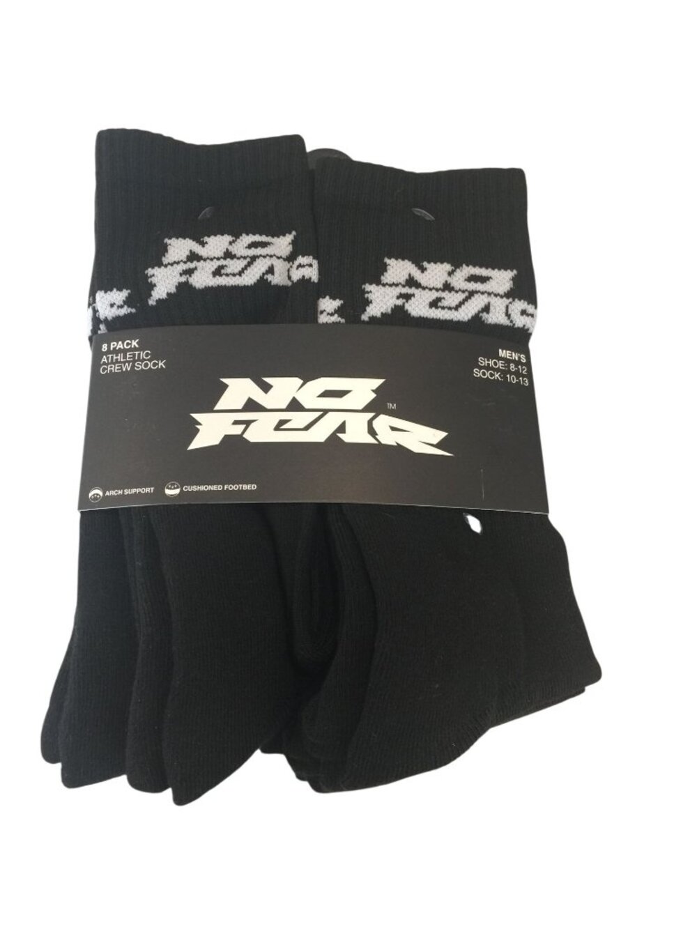 NO FEAR Men's Athletic Crew Socks Size 8-12 Set of 8 Black White Logo
